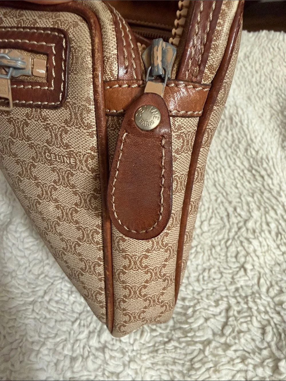 Celine Beige & Brown Monogram Toiletry Wristlet
